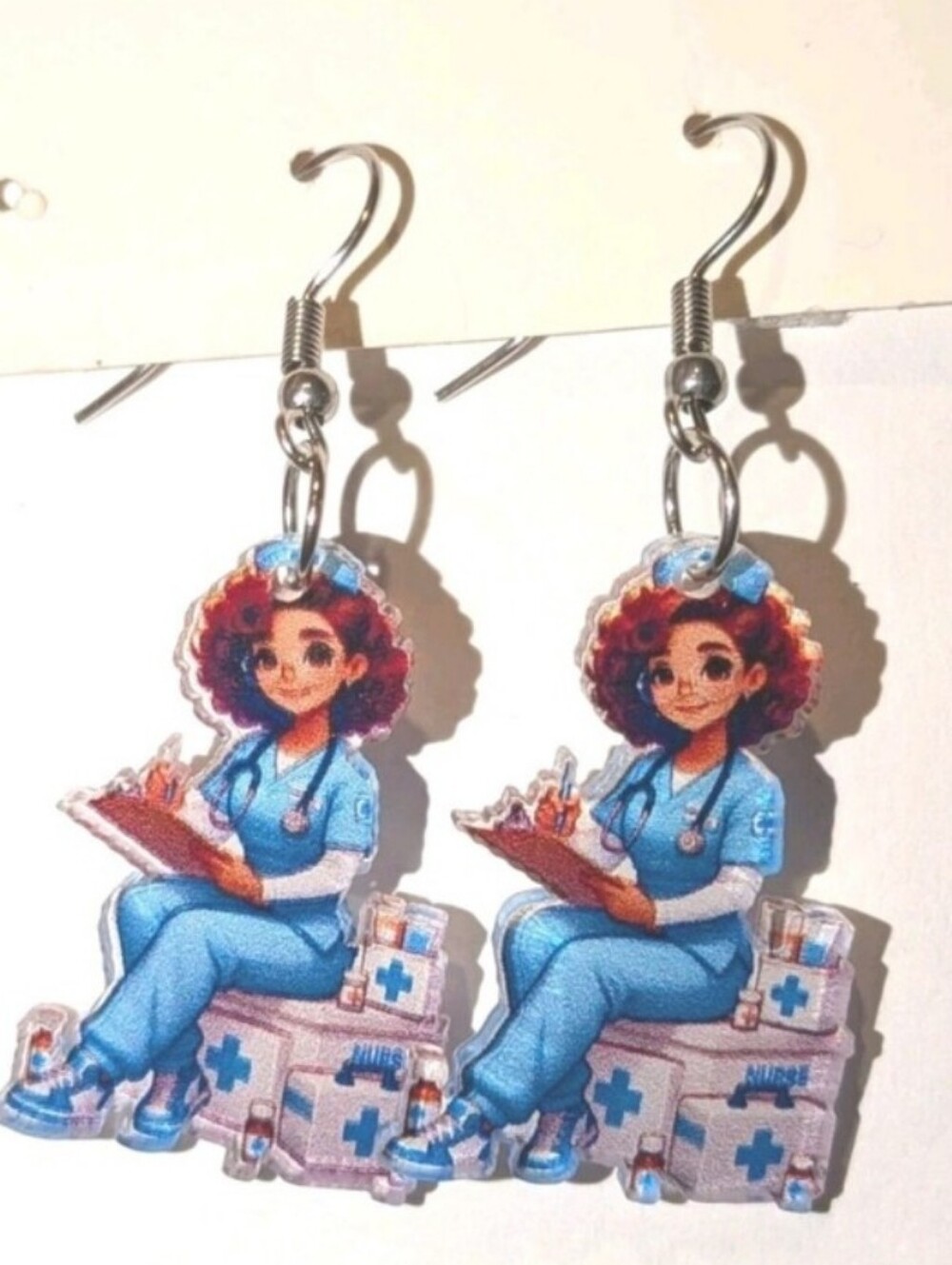 Ladies Nurse Cartoon Acrylic Dangle Earrings - Blue
